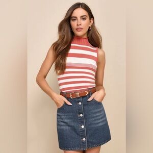 Adorable Terracotta Striped Mock Neck Sweater Tank - Size L